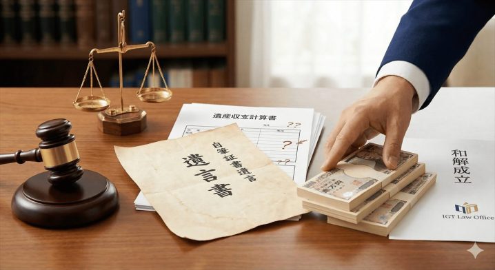 遺言執行の解決事例：遺言執行者による不当な遺産控除を追及し和解（遺言書・和解のイメージ）