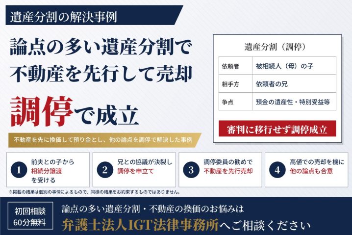 遺産分割の解決事例：論点の多い遺産分割で不動産を先行して売却調停で成立