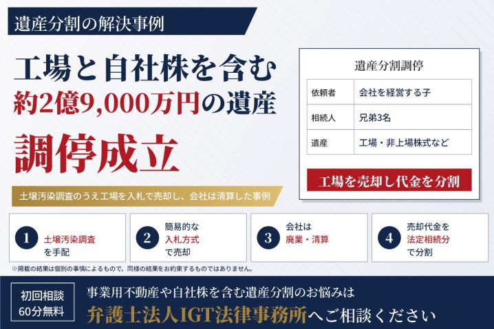 遺産分割の解決事例：工場と自社株を含む約2億9,000万円の遺産調停成立