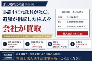 非上場株式の解決事例：訴訟中に元社長が亡くなり、遺族が相続した株式を会社が買い取り