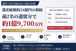 遺留分侵害額請求の解決事例：遺産総額約24億円の相続で、代襲相続人の孫2名が裁判所鑑定を経て約1億9,700万円を回収