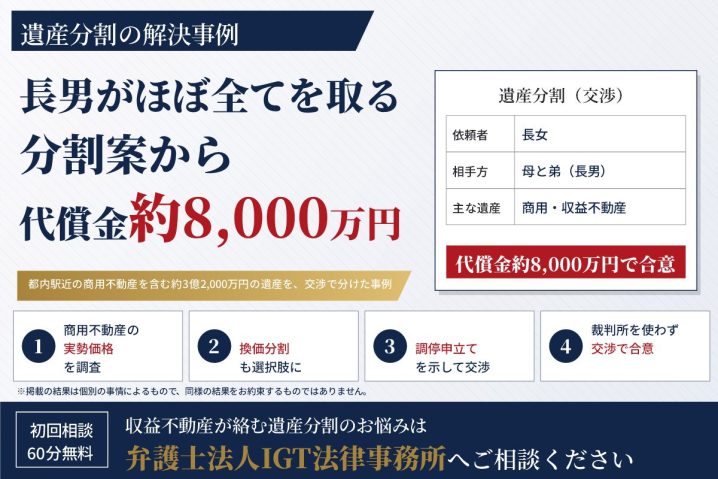遺産分割の解決事例：商用・収益不動産の遺産分割を交渉で解決し、代償金約8,000万円で合意