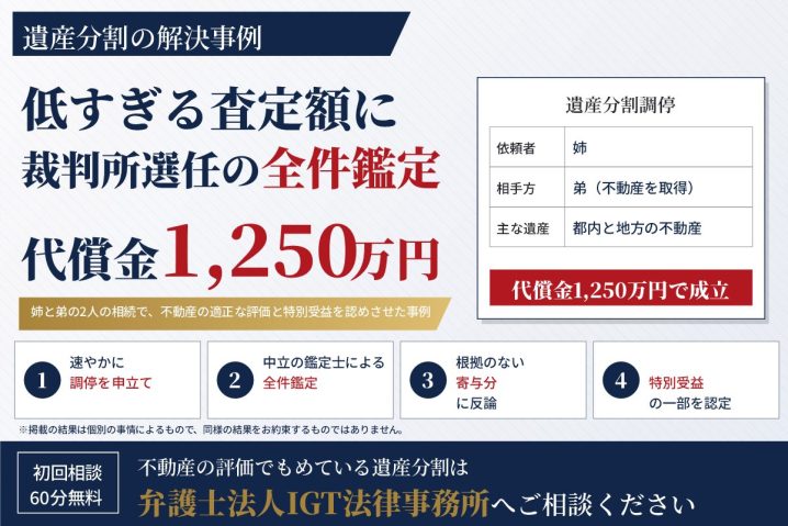遺産分割の解決事例：裁判所が選任した鑑定士の全件鑑定により、代償金1,250万円で調停成立