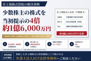 非上場株式買取の解決事例：少数株主の株式を当初提示の4倍、約1億6,000万円で売却
